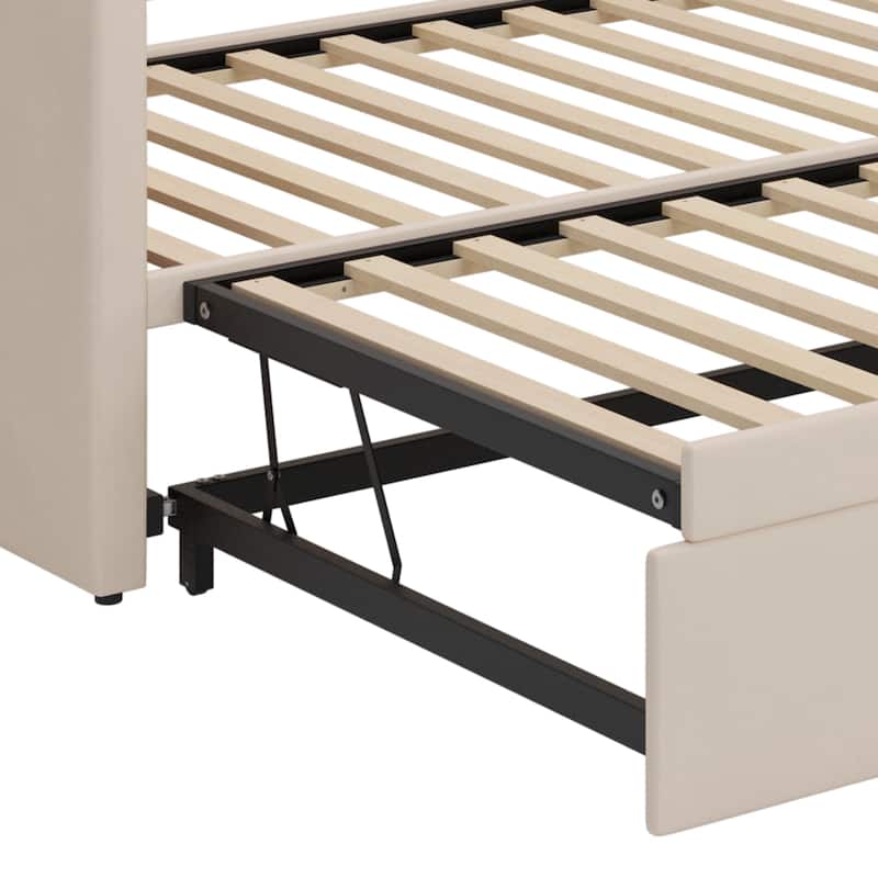 Twin Size Velvet Upholstered Daybed with Extended Pop Up Trundle Bed Convertible King Sofa Bed Frame, Space-Saving Twin to King