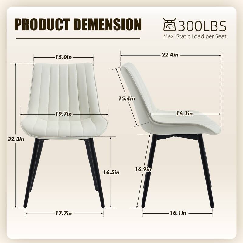 HOMEFUN PU Leather Upholstered Stripes Sturdy Metal Frame Dining Chairs(set of 4)