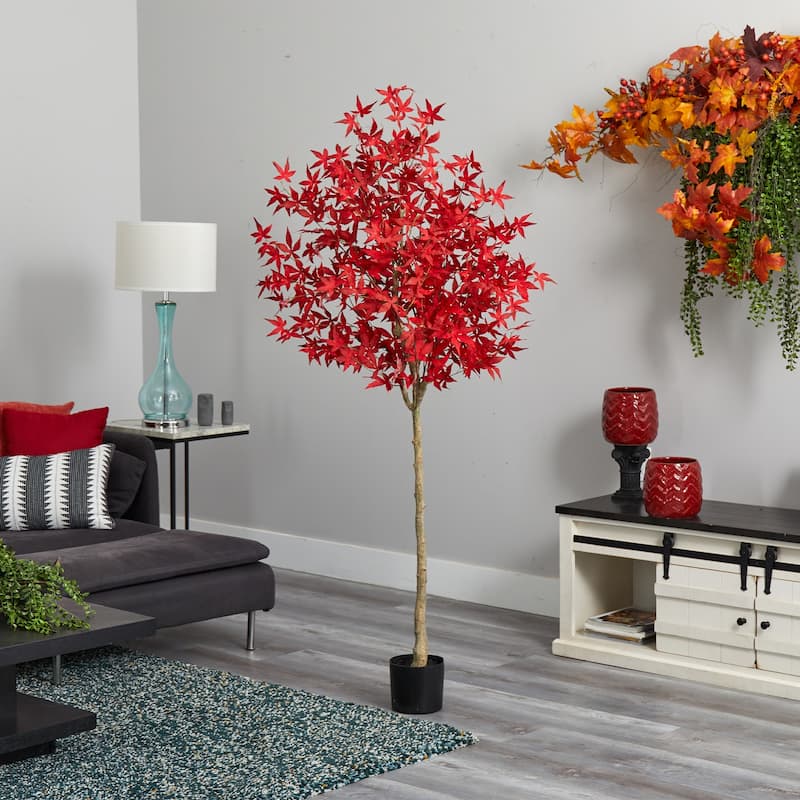 Artificial Maple Tree - 6ft Fall Foliage Indoor Accent Decor - Realistic Home Decor Tree in Nursery Pot