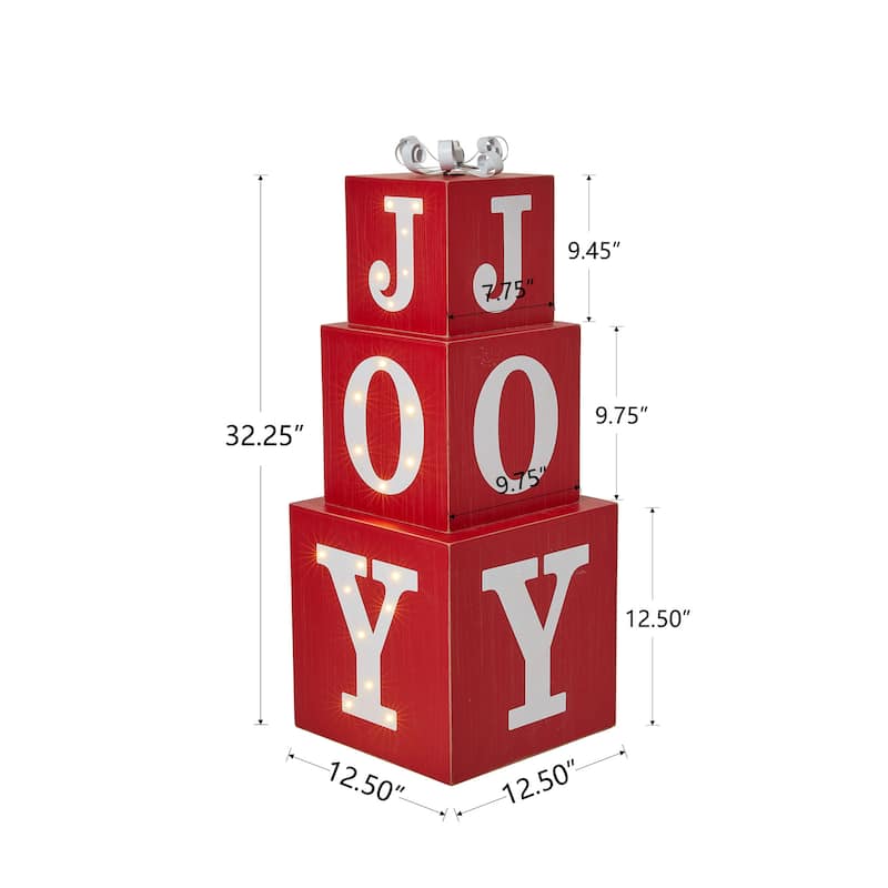 Glitzhome 32"H LED Lighted Wooden Nesting Block JOY Porch Sign