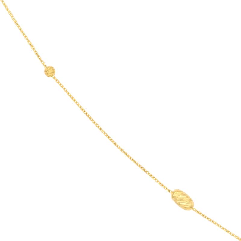 Curata 925 Sterling Silver Yellow Gold Plated Alternating Oval and Round Beads Cable Necklace
