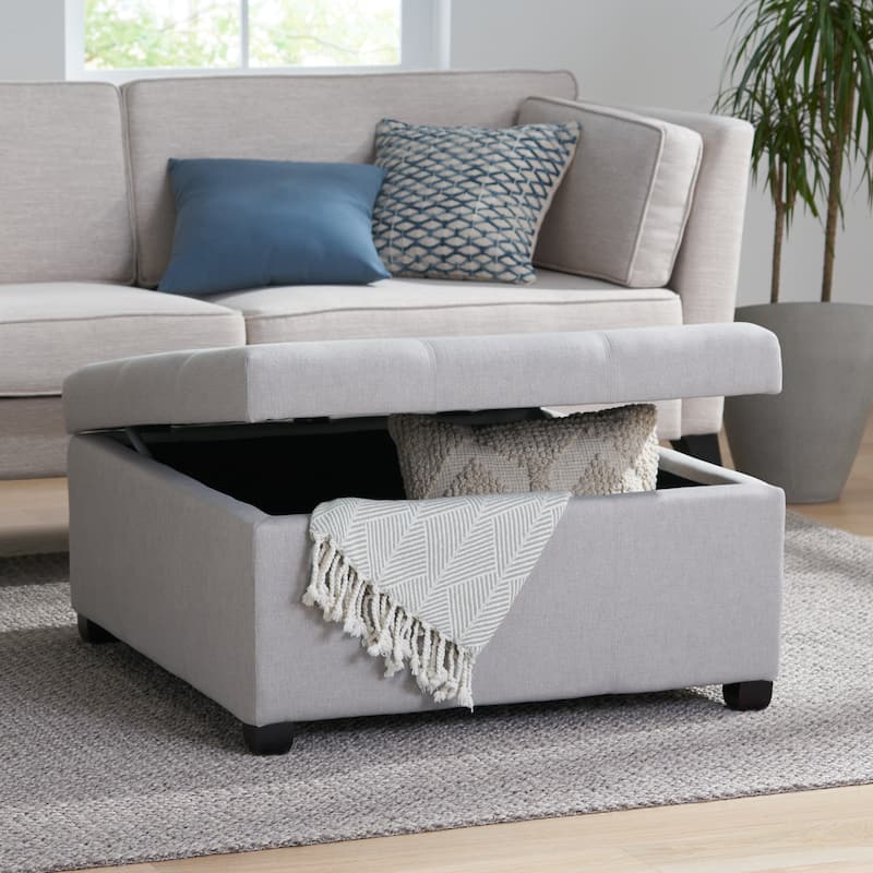 Roomfitters 35" Square Faux Leather Storage Ottoman with Lift-Top, Upholstered Footrest Bench for Living Room or Bedroom