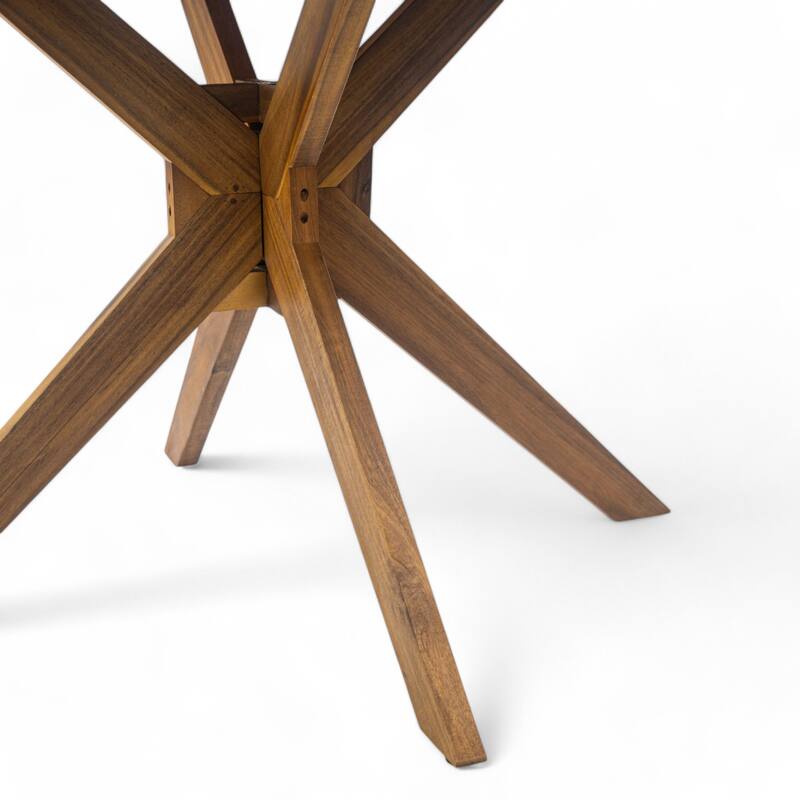 Christopher Knight Home - 5-Piece Outdoor Acacia Wood Dining Set with Curved Arm Chairs & Slat Round Table