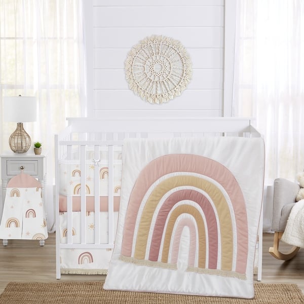 slide 2 of 6, Boho Rainbow Girl Sweet Jojo Designs 6p Crib Bedding + BreathableBaby Breathable Mesh Liner Pink Bohemian Modern
