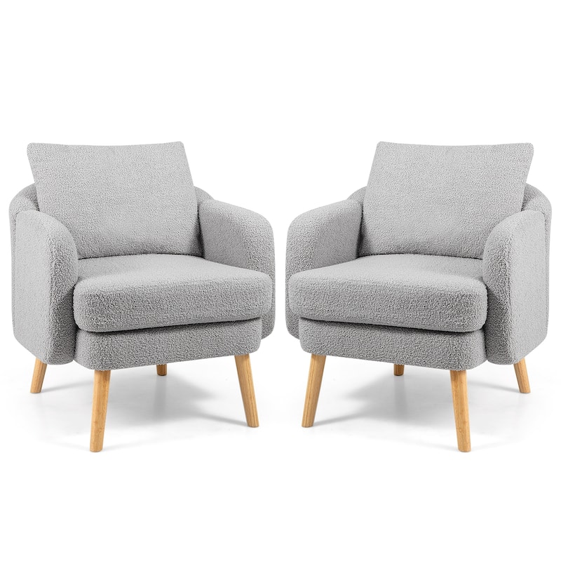 Gymax Sherpa Accent Chair Set of 2 w/ Seat Cushion & Pillow Rubber - Grey