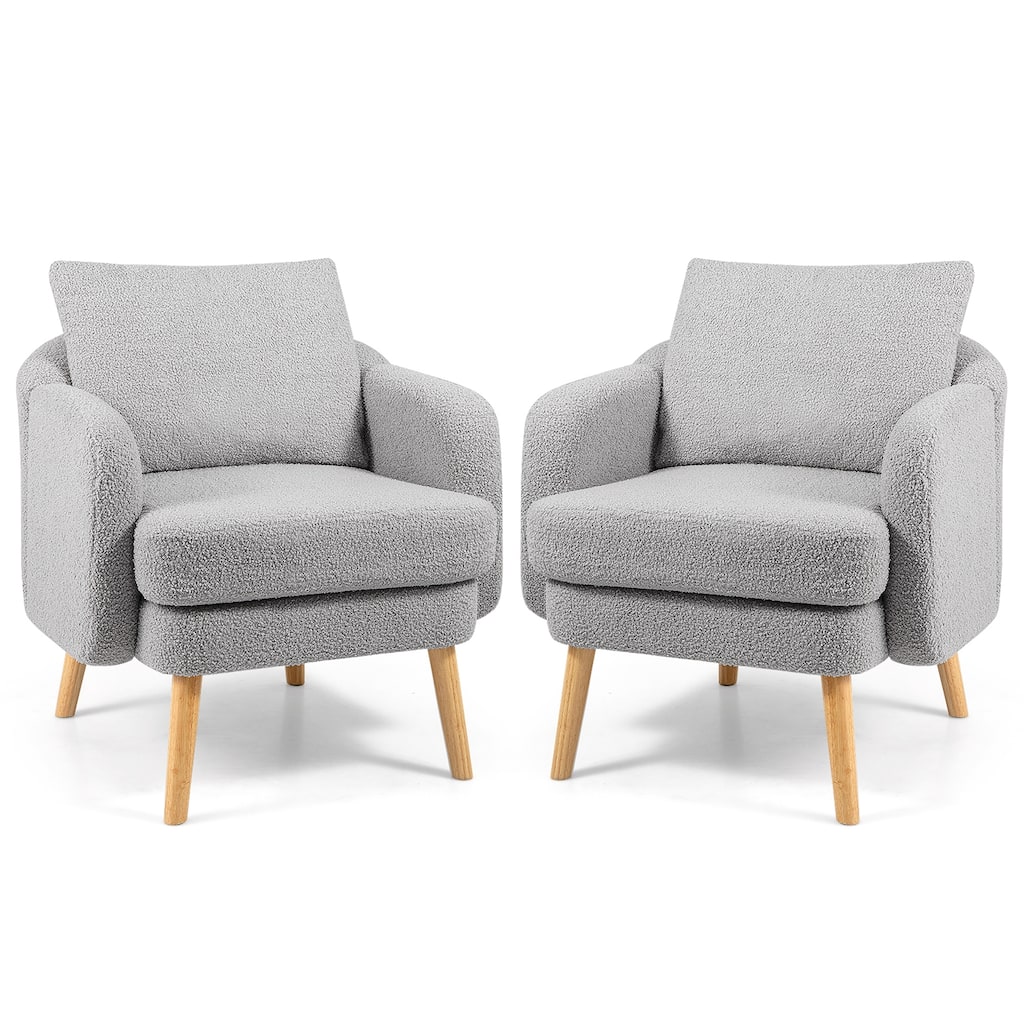 Gymax Sherpa Accent Chair Set of 2 w/ Seat Cushion & Pillow Rubber