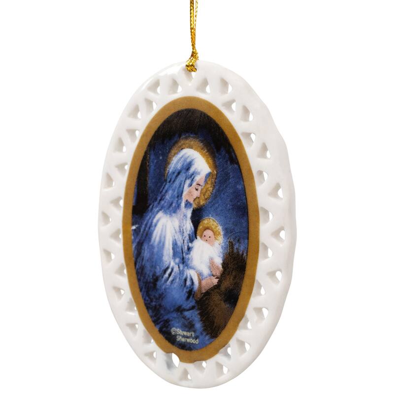 Club Pack of 192 Ivory Blue Jesus with Mary Christmas Ornaments 3.75"