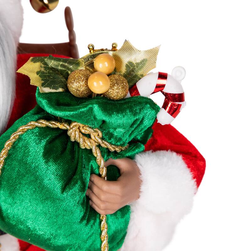 Animated and Musical African American Santa Rocking Chair Christmas Decoration - 14"