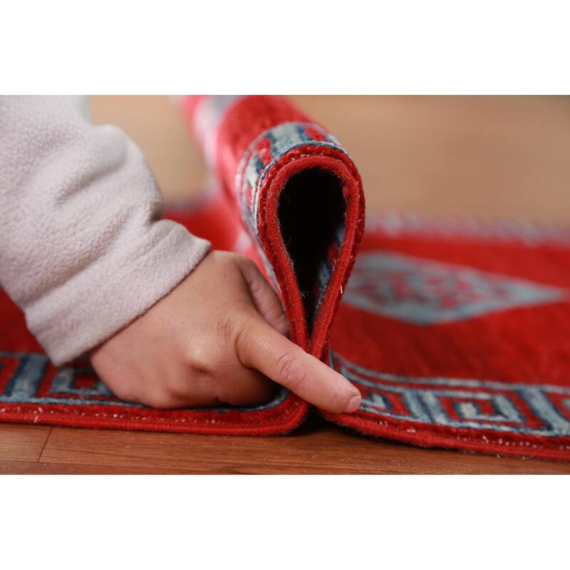 Hand Knotted Oriental 100% Wool Carpet Traditional Geometric Red Kazak Runner Rug - 14' 10'' X 2' 7''