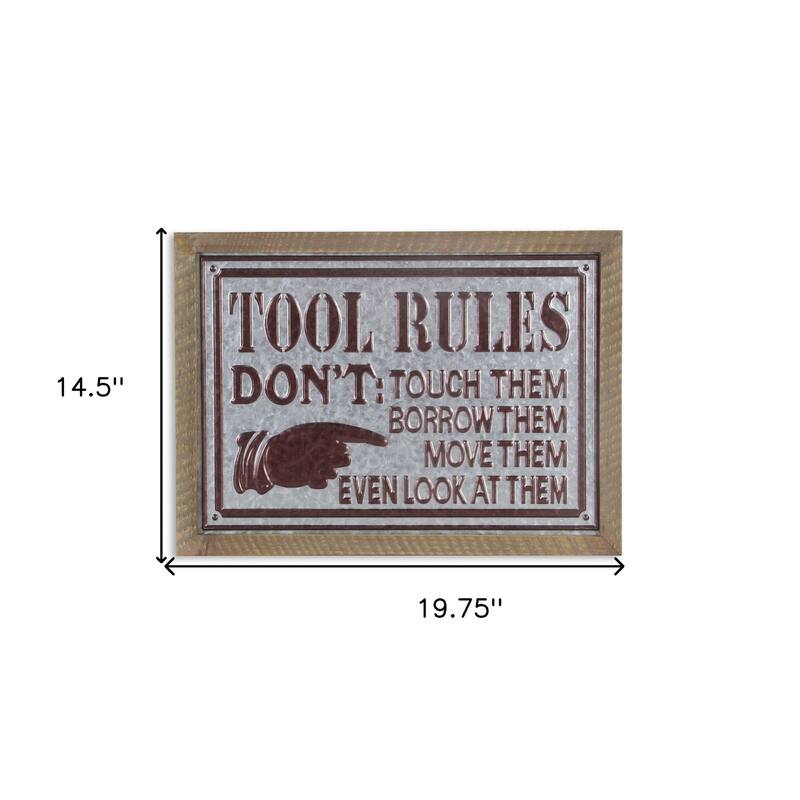 HomeRoots 15" X 20" Brown And Gray Tool Rules Wood And Galvanized Metal Wall Decor