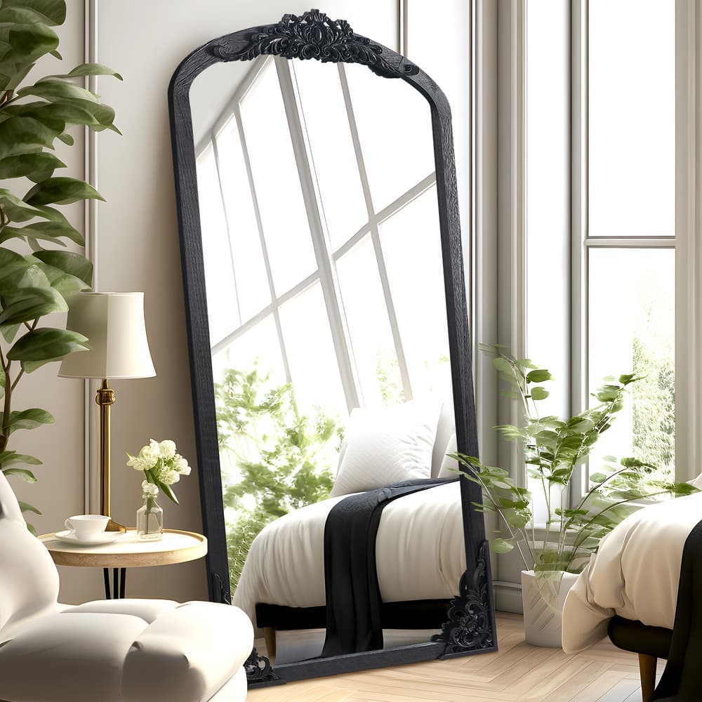 Lumioca Carved Solid Wood Arched Standing Mirror Wall Mirror