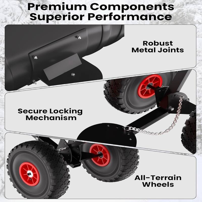 36-Inch Heavy-Duty Steel Snow ShovelSingle Pole- 5-Height Adjustable Handle and All-Terrain Wheels (Black)