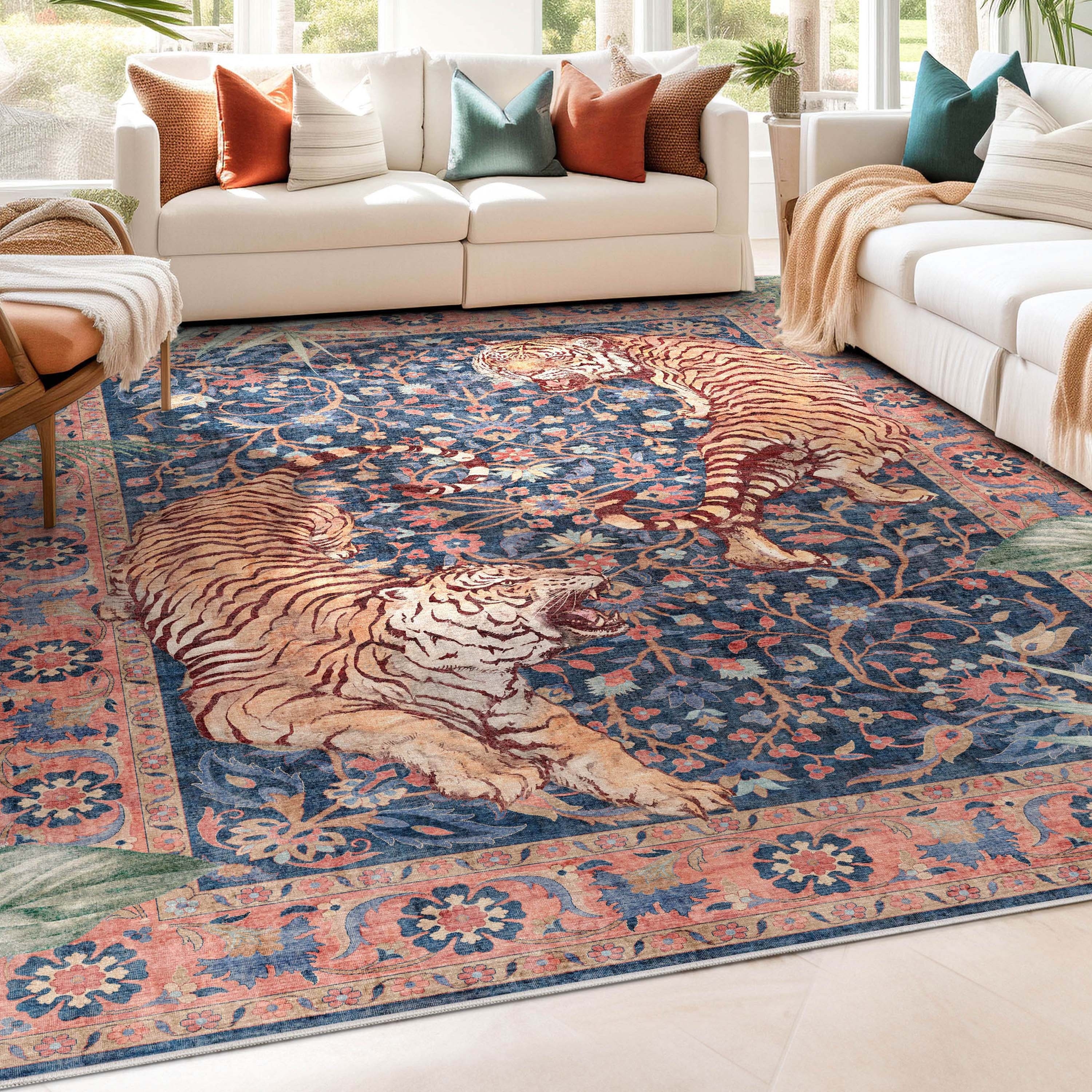 Well Woven Apollo Botanical Tiger Modern Flat Pile Stain Resistant Rug
