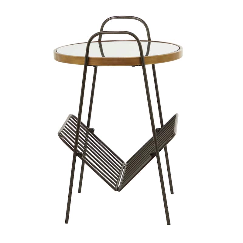 Gold Metal 1 Shelf Accent Table with Mirrored Glass Top