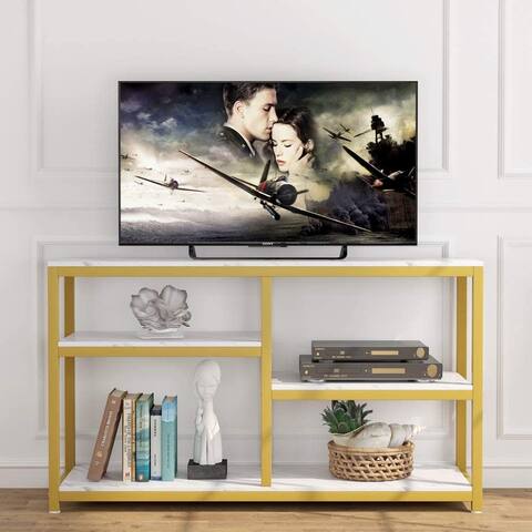Gold TV Stand, Media Stand Console Table with Storage Shelves