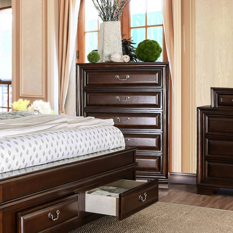 Oslo Transitional Solid Wood 5-Drawer Chest by Furniture of America - Brown Cherry