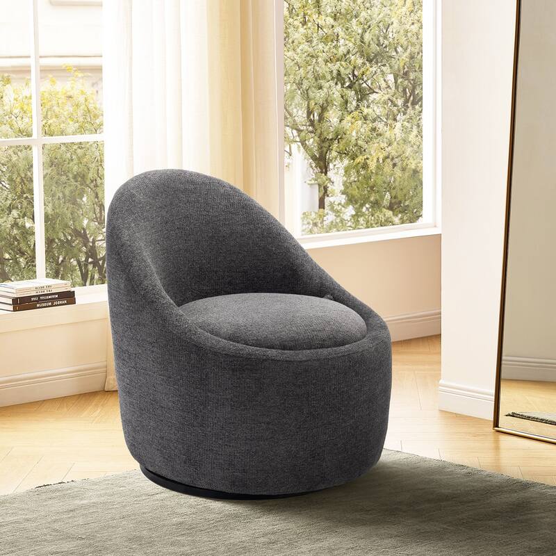 Swivel Accect Chair with Hidden Storage Upholstered Fabric Chair - 1 PCS - Dark Grey