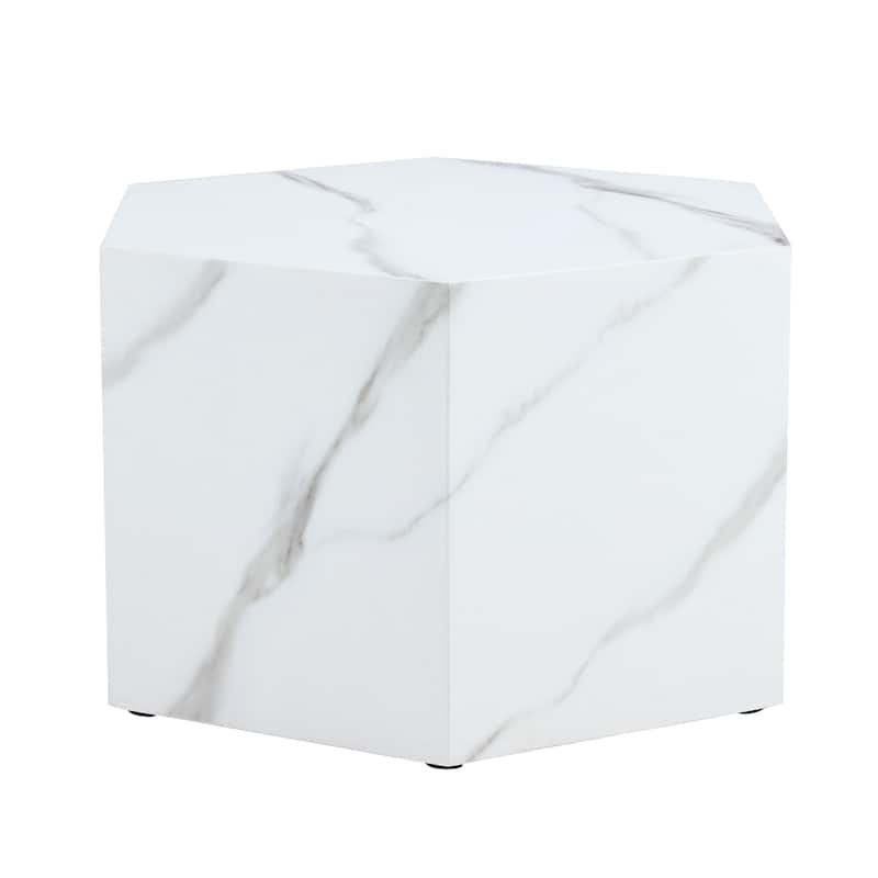 Hexagonal Coffee Table Textured Coffee Table with Non-slip Foot Mat Living Room End Table for Small Space