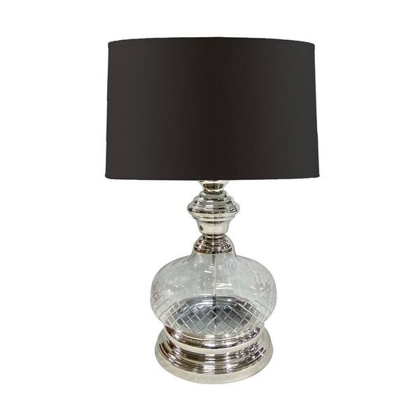 slide 2 of 4, Pot Bellied Shape Glass Table Lamp with Metal Tier Base, Clear and Black - 28 H x 17 W x 17 L Inches
