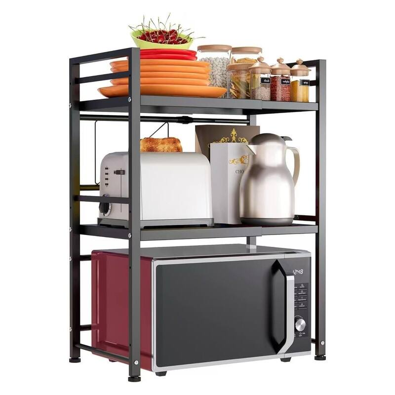 Expandable Microwave Rack, Countertop Kitchen - 12.6"D x 23.6"W x 30"H -  Black