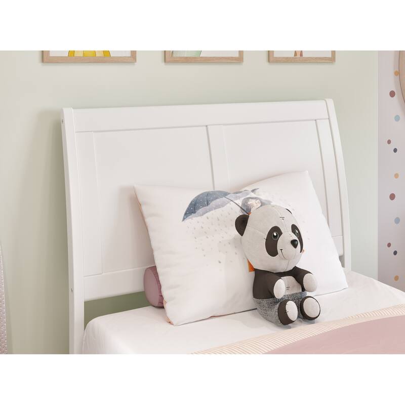 Solid Wood Sleigh Bed Frame Twin Low Profile Platform Bed with Footboard - White Finish