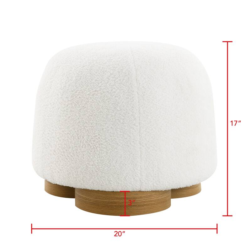 White Round Teddy Fabric Ottoman: Fully Assembled Footstool for Extra Seating