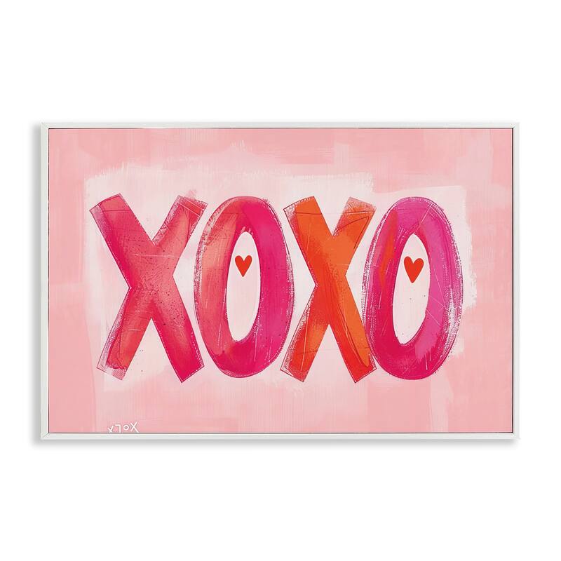 Stupell Pink XOXO with Hearts Framed Giclee Art Design By LSR Design Studio - 18 x 12 - White