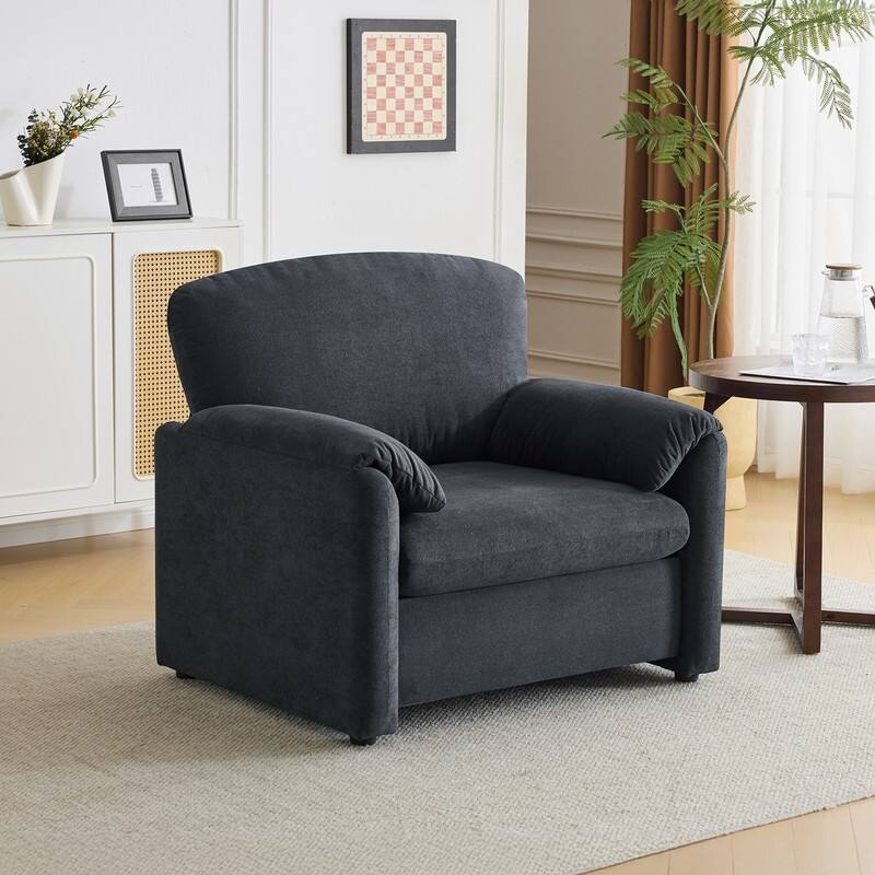 Modern Elephant Ears Armchair Accent Sofa Comfortable Seating for Living Room & Bedroom - DeepGrey
