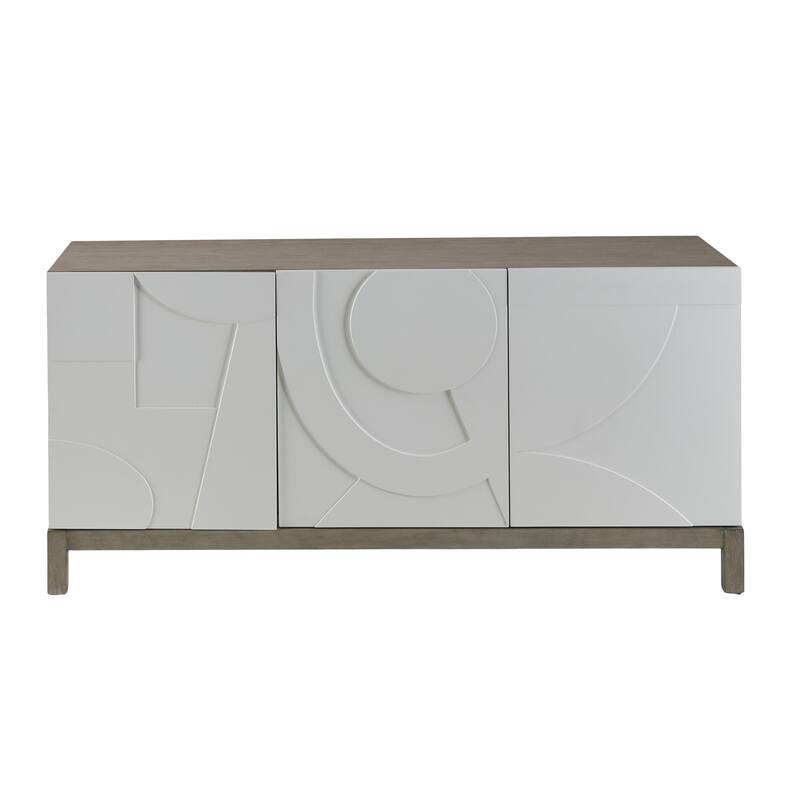 Wooden Geometric 3 Door and 1 Interior Drawer Sideboard - White - Roche River Decor - 19"W x 68"L x 32"H