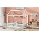 preview thumbnail 5 of 30, Distressed Wash House Bed with Roof, Fence and Door, Sturdy Pine Wood Construction, House-Shaped Design