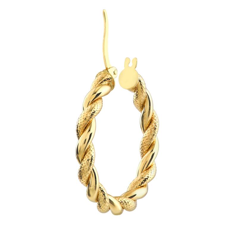 Curata 10k Yellow Gold 20x4mm Twist and Pattern Round Hoop Earrings