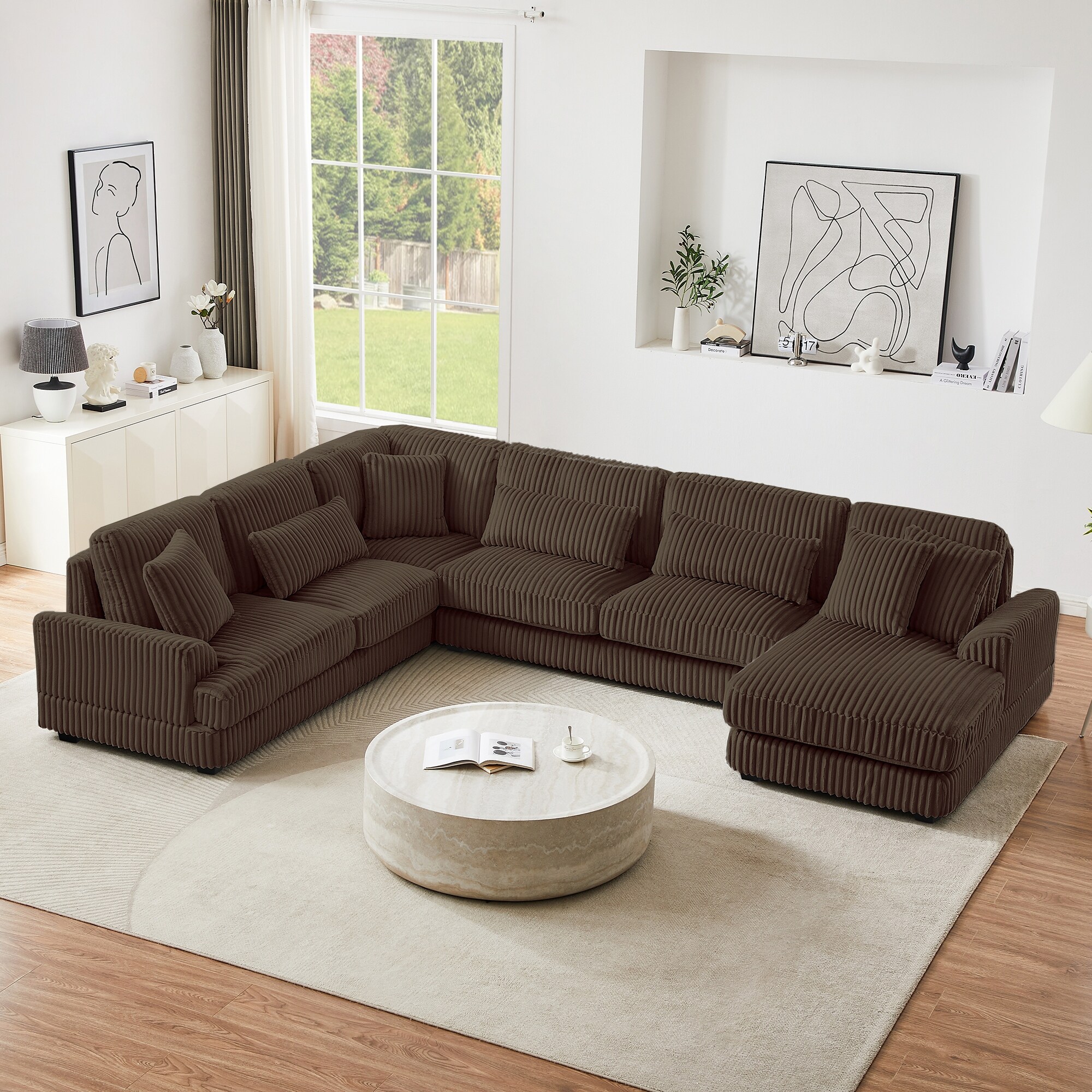 129" Oversized Sectional Sofa, U-shaped Sofa Couch Modern Corduroy Upholstered Deep Seat Sofa with Chaise Lounge