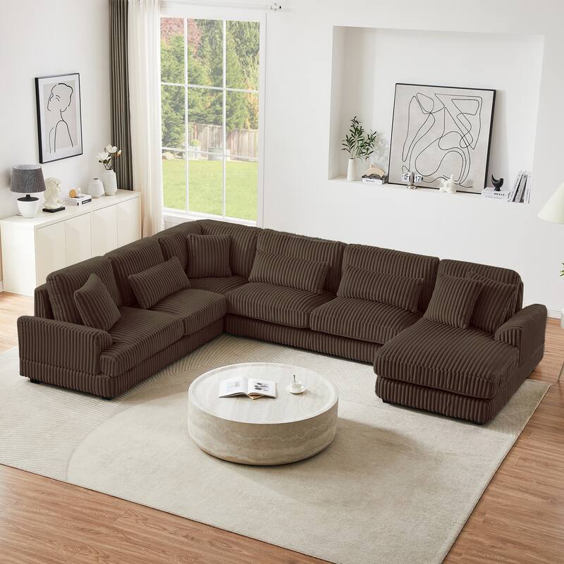 Roomfitters 129 Inch Oversized U-Shaped Sectional Sofa with Chaise Lounge, Corduroy Fabric
