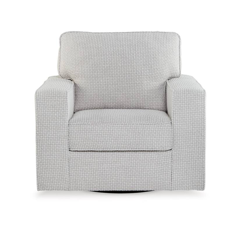 Olivia Swivel Accent Armchair, Light Gray Crosshatch Pattern Polyester