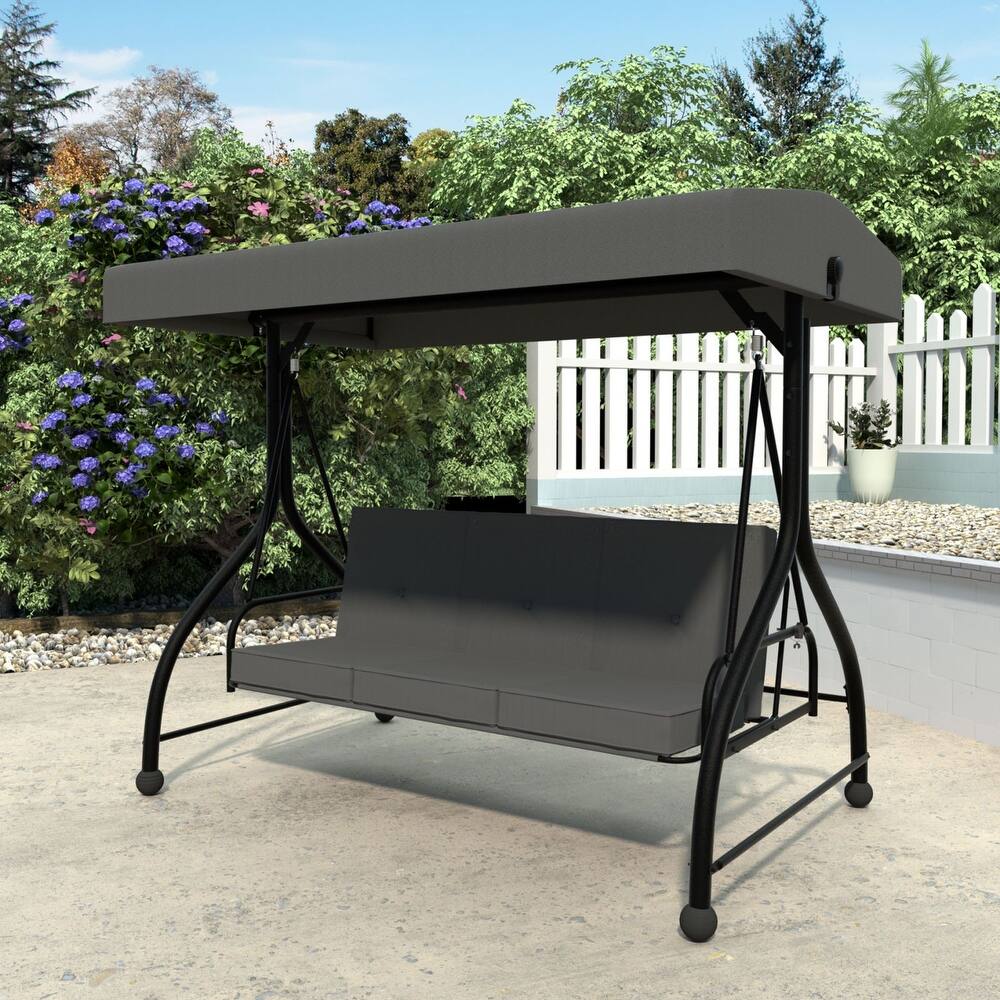 VEIKOUS Outdoor 3-Person Patio Porch Swing with Adjustable Canopy and Cushions