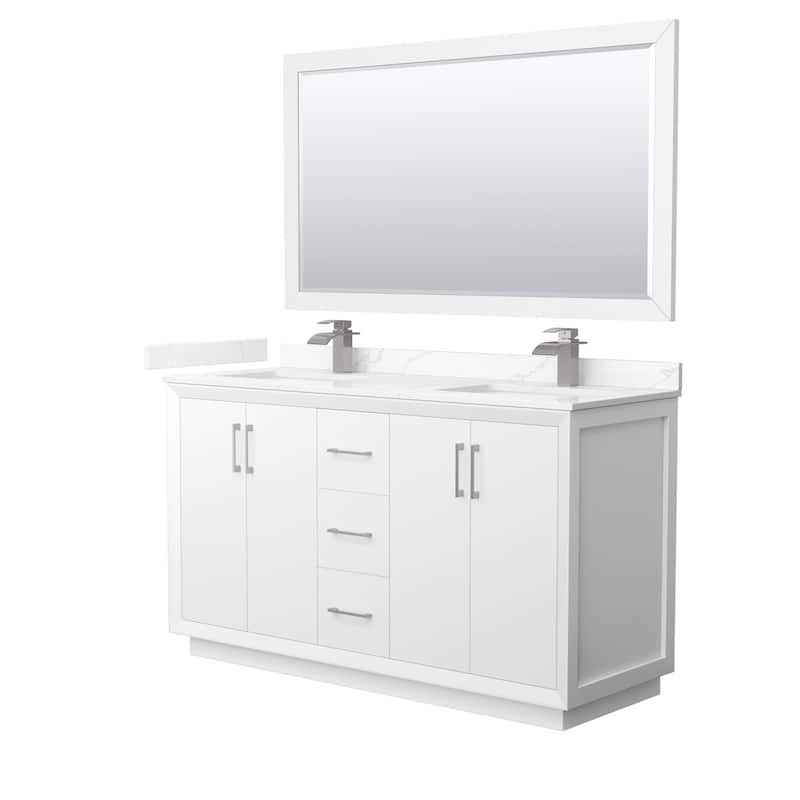 Wyndham Collection WCF414160D-QTZ-UNSM58 Strada 60" Free Standing - White / Giotto Quartz Top / Brushed Nickel