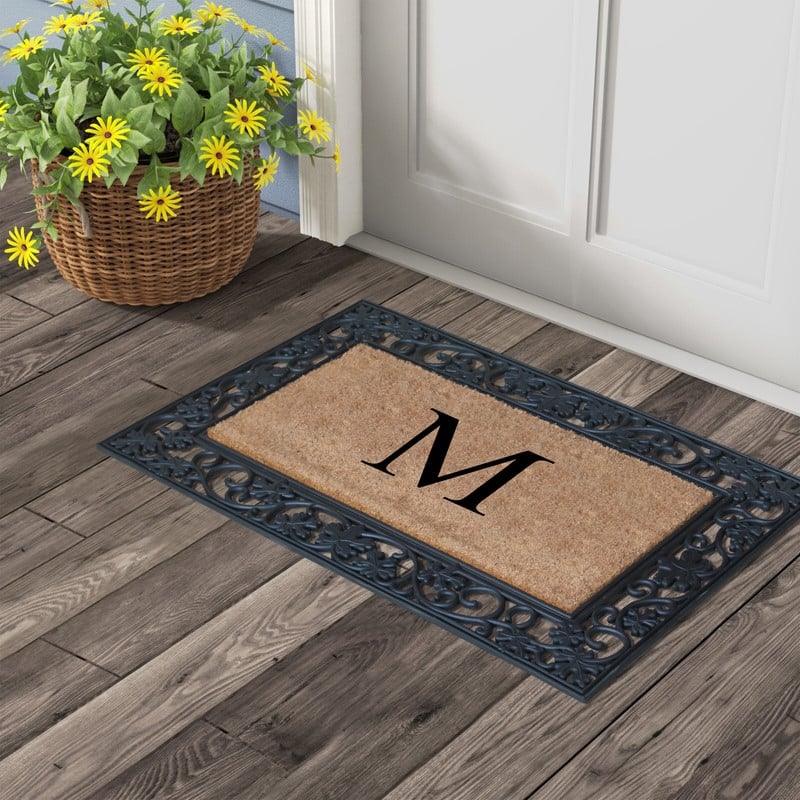 A1HC Rubber and Coir Dirt Trapper Heavy Weight Large Monogrammed Doormat 23"X38", Black