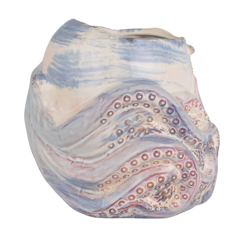 Stoneware Planter with Octopus Detail in Reactive Glaze - 8.75"L x 7.88"W x 8.25"H