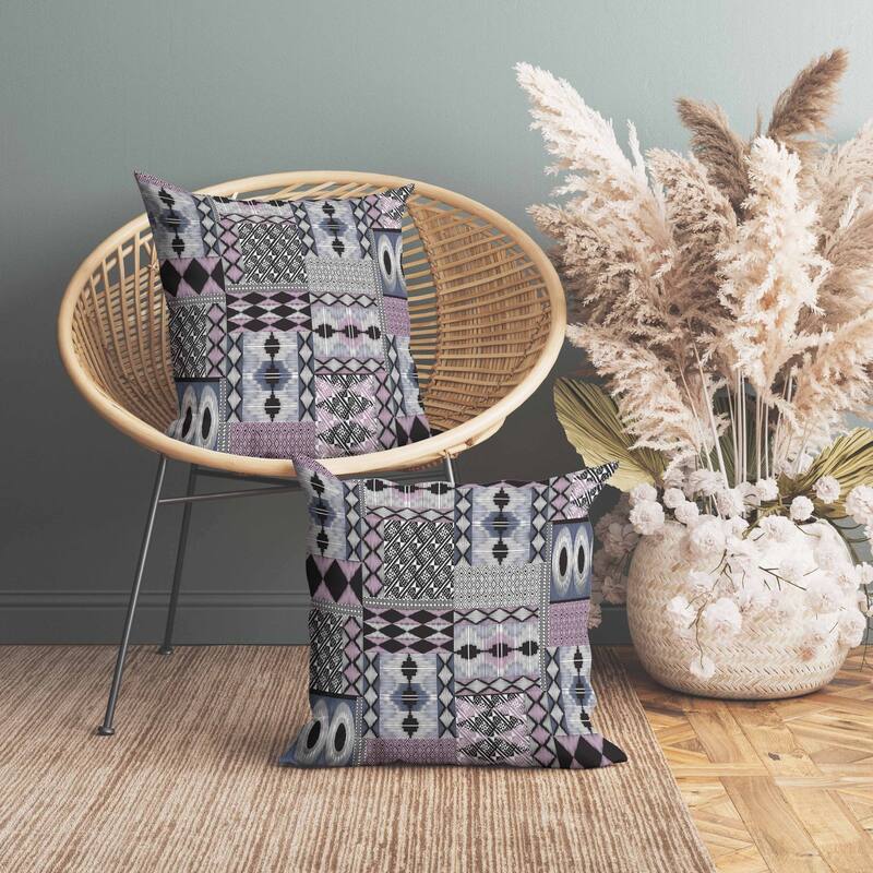 Patched Perfection Indoor/Outdoor Reversible Throw Pillow Pink and Blue