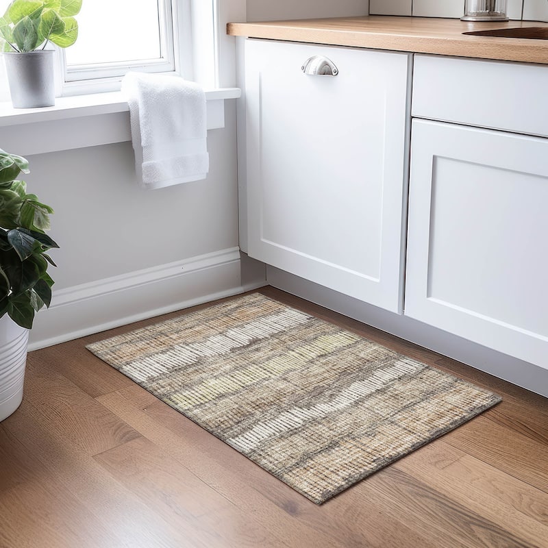 Machine Washable Indoor/ Outdoor Chantille Abstract Stripe Rug