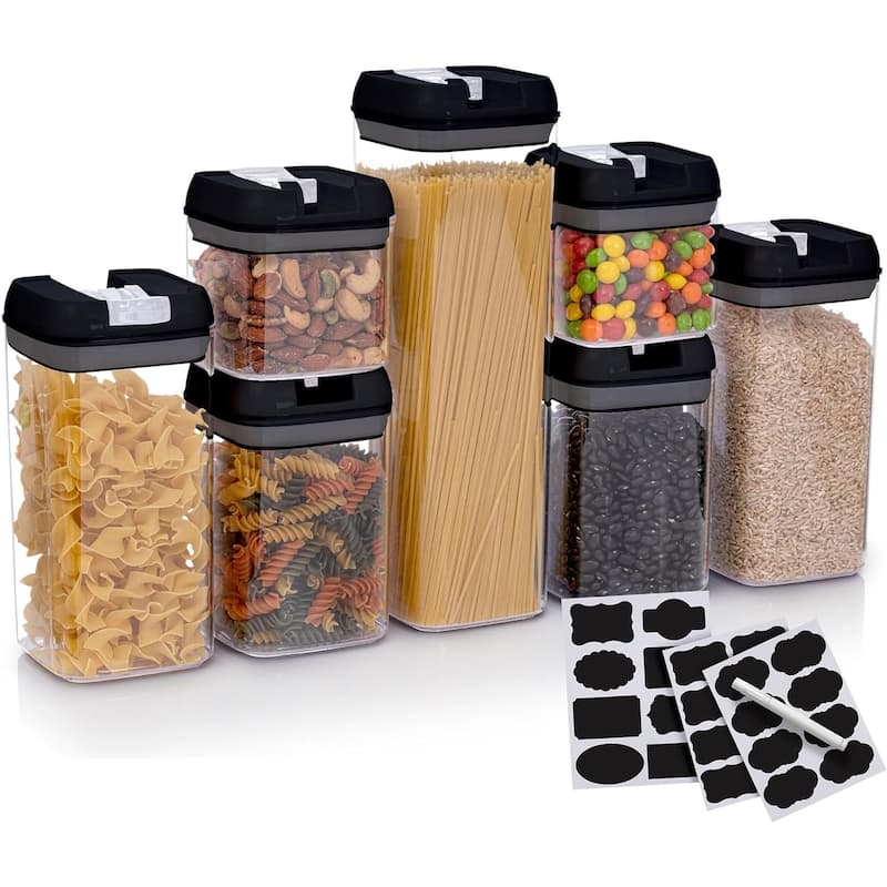 Cheer Collection 7-piece Stackable Airtight Food Storage Container Set - Black