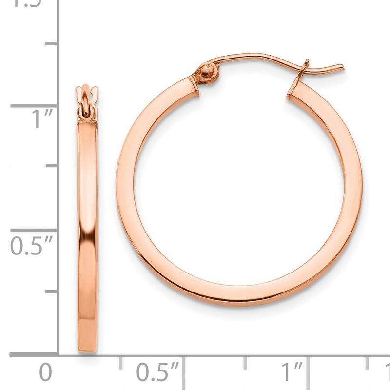Curata 14k Rose Gold Light Satin Diamond Cut 25x2mm Classic Square Hoop Earrings