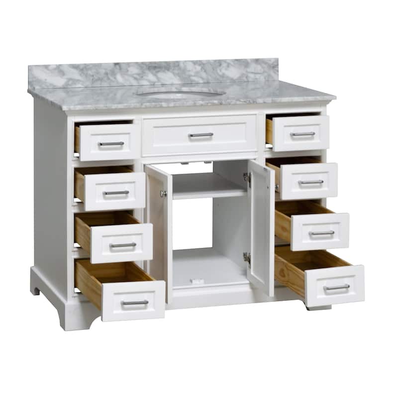KitchenBathCollection Aria 48" Bathroom Vanity with Carrara Marble Top