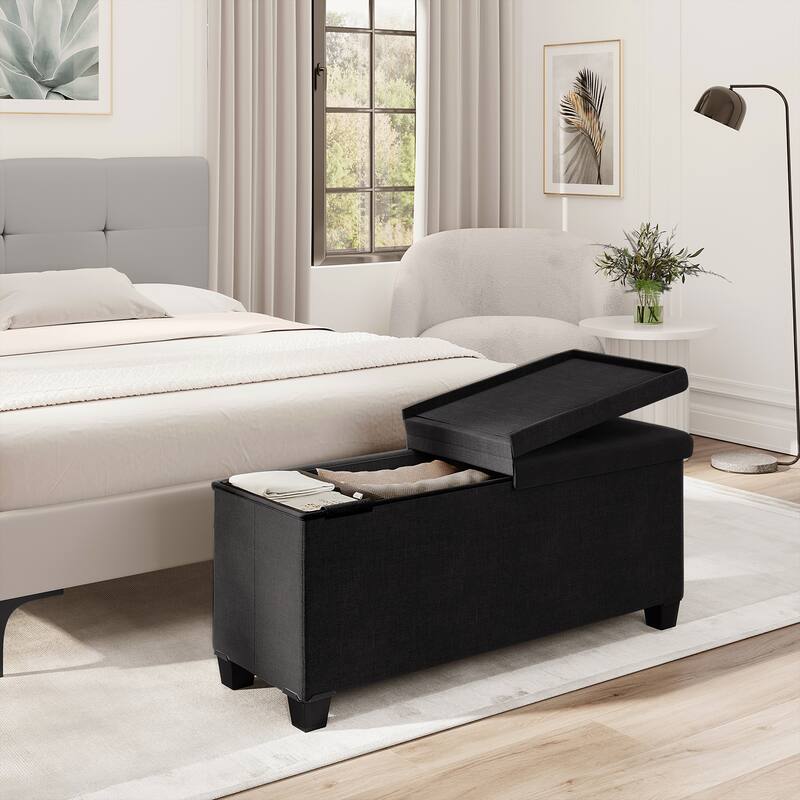 Empyrean Tuffted Folding Foot Rest Storage Ottoman Bench with Storage Bins