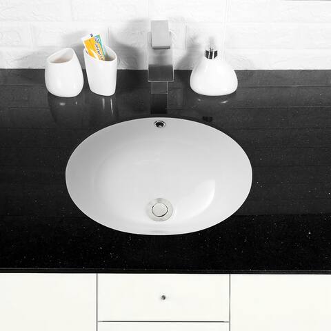 White Ceramic Handmade Oval Undermount Bathroom Sink with Overflow