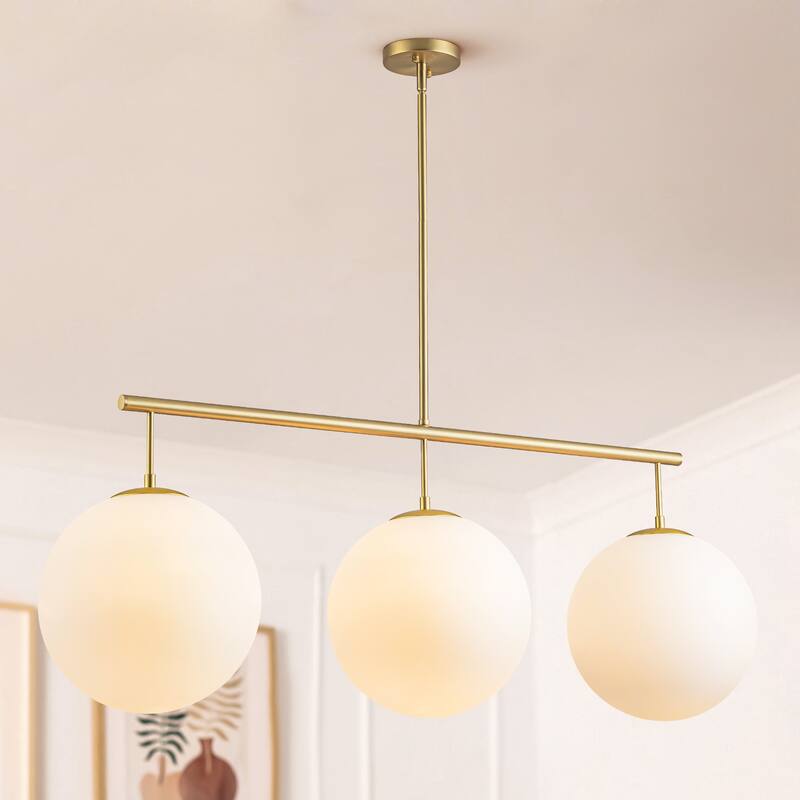 3-Light Modern Gold Linear Glass Globe Bubble Pendant Light Kitchen Island Lighting