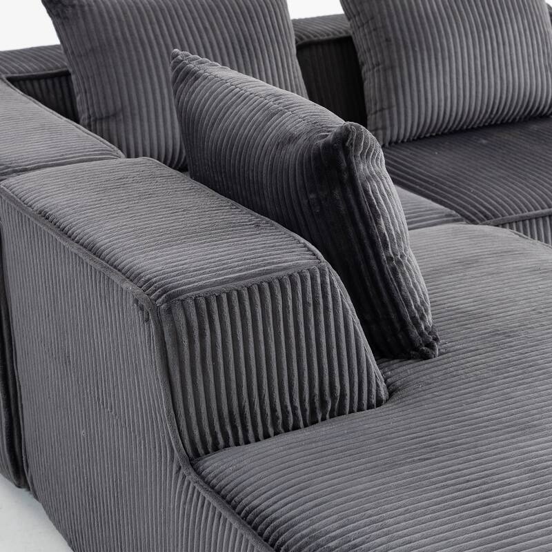 Corduroy Modular Sectional Sofa with Chaise Lounge, Deep Seat, Ottoman