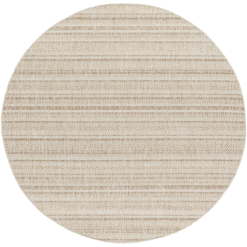 Livabliss Eagean Bohemian Stripe Outdoor Area Rug - Tan - 6'7" x 6'7" Round