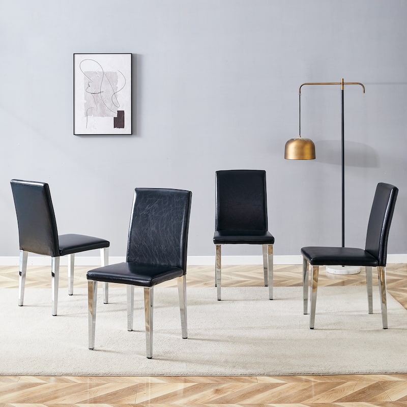 4-Piece Armless Dining Chair Set, Faux Leather Upholstered Accent Chair with Metal Legs Modern High Back Kitchen Dining Chair