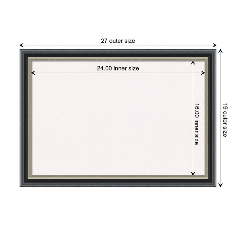 Theo Black Silver Wood Framed White Corkboard Bulletin Board - Board Size 24x16